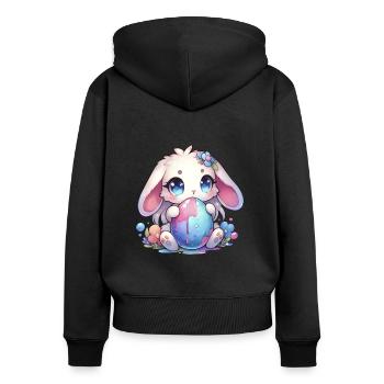 Charmant lapin Chibi avec des fleurs - Sweat à capuche zippé Premium bio Femme - noir - Dos - Julia (174cm)