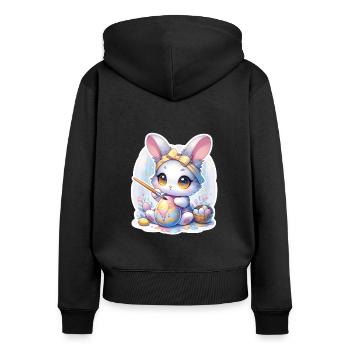 Lapin Chibi doux avec bandeau de cheveux et œufs de Pâques - Sweat à capuche zippé Premium bio Femme - noir - Dos - Julia (174cm)