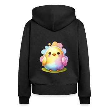 Poussin coloré en forme d’œuf de Pâques - Sweat à capuche zippé Premium bio Femme - noir - Dos - Julia (174cm)