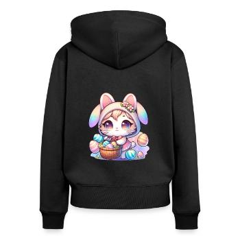 Un chaton avec une tenue de lapin livrant des œufs de Pâques - Sweat à capuche zippé Premium bio Femme - noir - Dos - Julia (174cm)