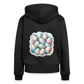 Un ensemble de jolis œufs de Pâques aquarellés - Sweat à capuche zippé Premium bio Femme - noir - Dos - Julia (174cm)