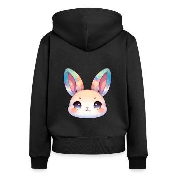 Visage mignon de lapin chibi avec des oreilles de couleur humide - Sweat à capuche zippé Premium bio Femme - noir - Dos - Julia (174cm)