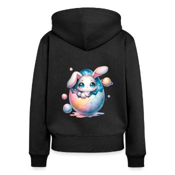 Chibi Space Bunny Sitting In a Cracked Easter Egg - Women's Premium Organic Zip Hoodie - black - Back - Julia (174cm)