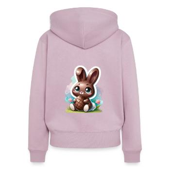 Un lapin en chocolat avec un œuf de Pâques - Sweat à capuche zippé Premium bio Femme - rose poudré - Dos - Julia (174cm)