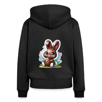Un lapin en chocolat avec un œuf de Pâques - Sweat à capuche zippé Premium bio Femme - noir - Dos - Julia (174cm)