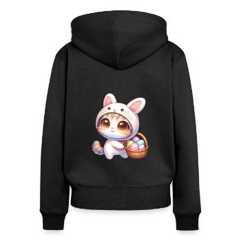 Chat dans une tenue de lapin avec panier de Pâques - Sweat à capuche zippé Premium bio Femme - noir - Dos - Julia (174cm)