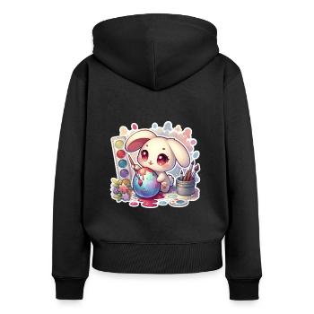 Hase malt ein Osterei Aquarell - Frauen Premium Bio Zip Hoodie - Schwarz - Hinten - Julia (174cm)