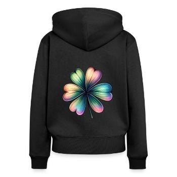 Trèfle brillant coloré de Saint Patrick - Sweat à capuche zippé Premium bio Femme - noir - Dos - Julia (174cm)