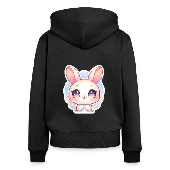 Lapin de Pâques mignon avec de grands yeux violets - Sweat à capuche zippé Premium bio Femme - noir - Dos - Julia (174cm)