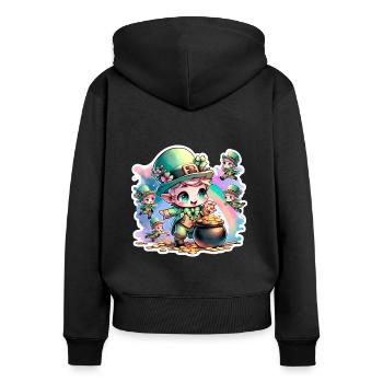 St. Patrick's Day Chibi Kobolde - Frauen Premium Bio Zip Hoodie - Schwarz - Hinten - Julia (174cm)