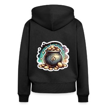 St. Patrick's Day Sparkly Gold Cauldron - Frauen Premium Bio Zip Hoodie - Schwarz - Hinten - Julia (174cm)