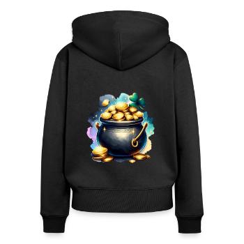Chaudron d’or de la Saint-Patrick - Sweat à capuche zippé Premium bio Femme - noir - Dos - Julia (174cm)