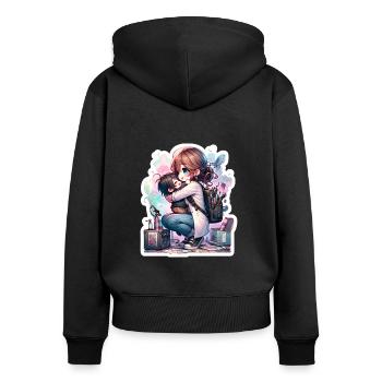 Une maman artiste étreignant son enfant après le travail - Sweat à capuche zippé Premium bio Femme - noir - Dos - Julia (174cm)