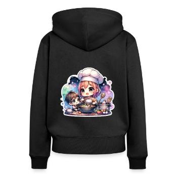 Meisterkochmutter bringt ihrem Kind das Kochen bei - Frauen Premium Bio Zip Hoodie - Schwarz - Hinten - Julia (174cm)