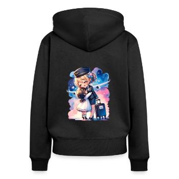Mère hôtesse de l’air avec sa fille - Sweat à capuche zippé Premium bio Femme - noir - Dos - Julia (174cm)
