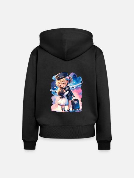 Flugbegleiterin Mutter mit ihrer Tochter - Frauen Premium Bio Zip Hoodie - Schwarz