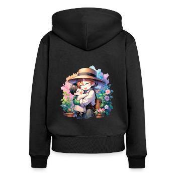 Eine Gärtnermutter umarmt ihren Sohn - Frauen Premium Bio Zip Hoodie - Schwarz - Hinten - Julia (174cm)