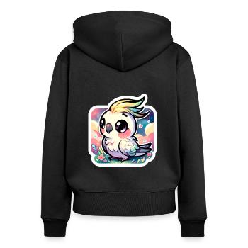 Une calopsitte Chibi mignonne dans un paysage coloré - Sweat à capuche zippé Premium bio Femme - noir - Dos - Julia (174cm)