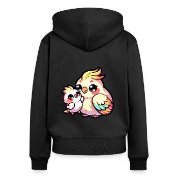 Mère calopsitte avec son bébé pour la fête des mères - Sweat à capuche zippé Premium bio Femme - noir - Dos - Julia (174cm)