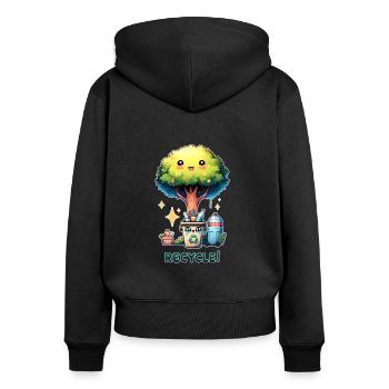 Chibi Niedlicher Baum mit Papierkorb Earth Day recyceln - Frauen Premium Bio Zip Hoodie - Schwarz - Hinten - Julia (174cm)