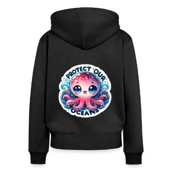Protect Our Oceans Chibi Cute Octopus Earth Day - Women's Premium Organic Zip Hoodie - black - Back - Julia (174cm)