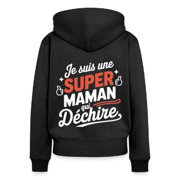 Super Mommy Who Rips - T-Shirt für Mütter - Frauen Premium Bio Zip Hoodie - Schwarz - Hinten - Julia (174cm)