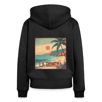 La Gomera - Frauen Premium Bio Zip Hoodie - Schwarz - Hinten - Julia (174cm)