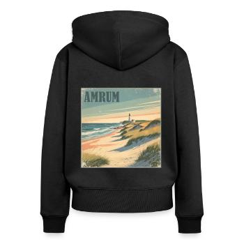 Amrum Nordsee Strand - Frauen Premium Bio Zip Hoodie - Schwarz - Hinten - Julia (174cm)
