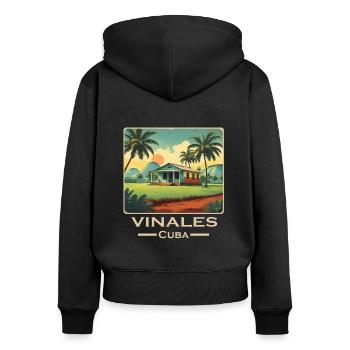 Viñales Cuba alternatif rétro - Sweat à capuche zippé Premium bio Femme - noir - Dos - Julia (174cm)