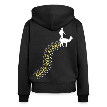 Femme & Alpaga Ne marchez jamais seule - Sweat à capuche zippé Premium bio Femme - noir - Dos - Julia (174cm)