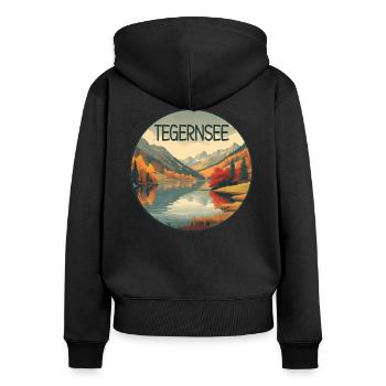 Tegernsee retro bergsee - Frauen Premium Bio Zip Hoodie - Schwarz - Hinten - Julia (174cm)