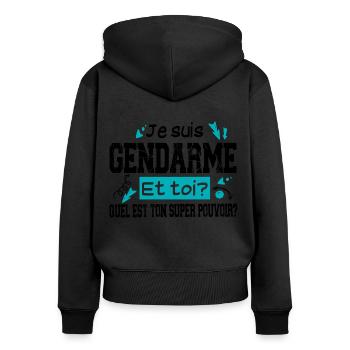 Gendarme Gendarmerie Métier Militaire Cadeau - Sweat à capuche zippé Premium bio Femme - noir - Dos - Julia (174cm)