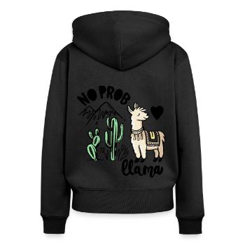 No Prob Llama - Frauen Premium Bio Zip Hoodie - Schwarz - Hinten - Julia (174cm)