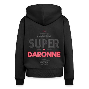 L authentique super daronne - Sweat à capuche zippé Premium bio Femme - noir - Dos - Julia (174cm)