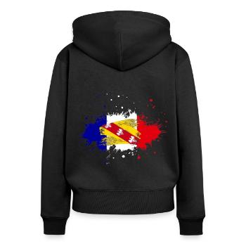Splash Tricolore Lothringen - Frauen Premium Bio Zip Hoodie - Schwarz - Hinten - Julia (174cm)