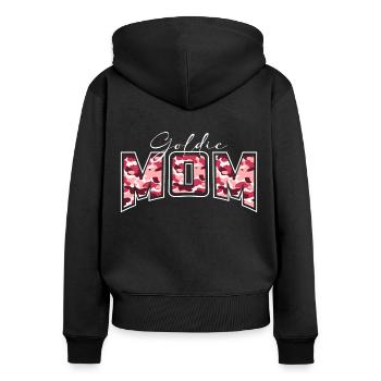 Golden Retriever Goldie Mom camouflage pattern lettering - Women's Premium Organic Zip Hoodie - black - Back - Julia (174cm)
