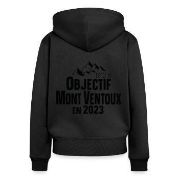 Mont Ventoux 2023 Cycliste Montagne Randonnée - Sweat à capuche zippé Premium bio Femme - noir - Dos - Julia (174cm)