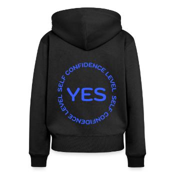 NIVEAU DE CONFIANCE EN SOI OUI bleu - Sweat à capuche zippé Premium bio Femme - noir - Dos - Julia (174cm)