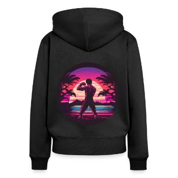 Synthwave Fighter - Sweat à capuche zippé Premium bio Femme - noir - Dos - Julia (174cm)