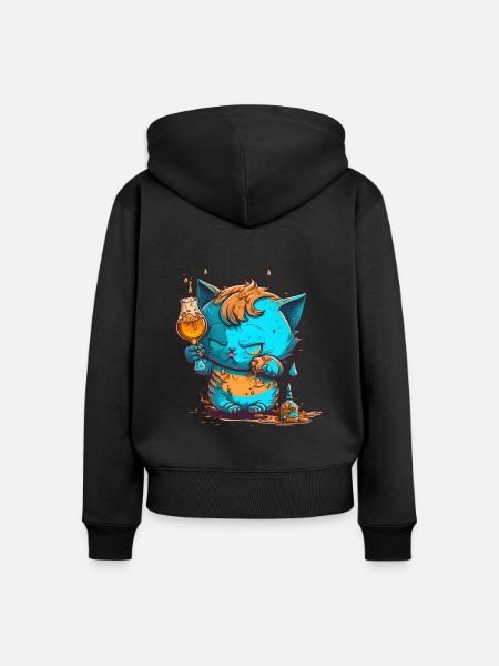 Cute Drunk cat mascot - Frauen Premium Bio Zip Hoodie - Schwarz