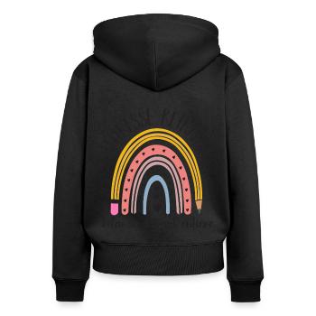 Maitresse retraitée mamie à part entière cadeau - Sweat à capuche zippé Premium bio Femme - noir - Dos - Julia (174cm)