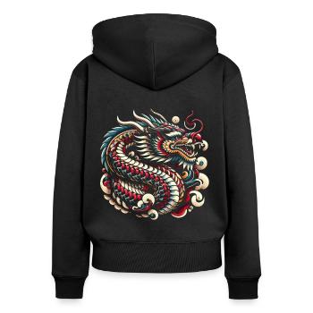 Majestätischer orientalischer Drache - Frauen Premium Bio Zip Hoodie - Schwarz - Hinten - Julia (174cm)