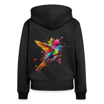 Kolibri Splash Vogel Tier Kunst Aquarell Bunt - Frauen Premium Bio Zip Hoodie - Schwarz - Hinten - Julia (174cm)