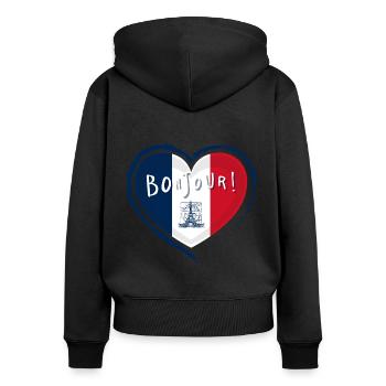 Bonjour Paris-Herz für Frankreich Trikolore - Frauen Premium Bio Zip Hoodie - Schwarz - Hinten - Julia (174cm)