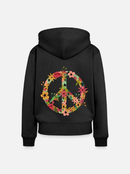 Peace Symbol Hippie - Frauen Premium Bio Zip Hoodie - Schwarz