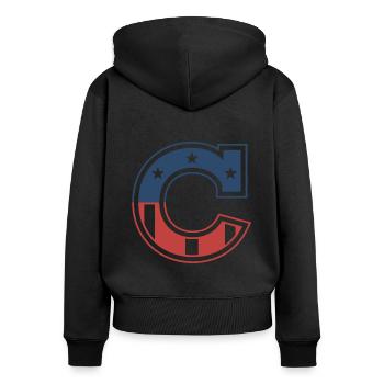 Buchstabe C USA - Frauen Premium Bio Zip Hoodie - Schwarz - Hinten - Julia (174cm)