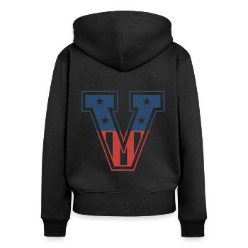 Lettre V États-Unis - Sweat à capuche zippé Premium bio Femme - noir - Dos - Julia (174cm)