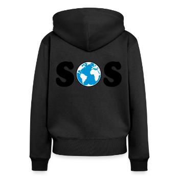 SOS – Earth Day / Climate Change (B / 3C / SVG) - Women's Premium Organic Zip Hoodie - black - Back - Julia (174cm)