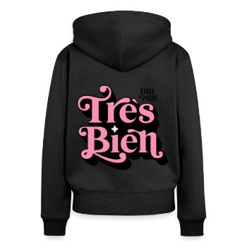 Emily In Paris Trés Bien Lettre Rose - Sweat à capuche zippé Premium bio Femme - noir - Dos - Julia (174cm)