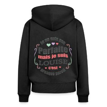 LOUISE PARFAITE - PRENOM LOUISE - Sweat à capuche zippé Premium bio Femme - noir - Dos - Julia (174cm)
